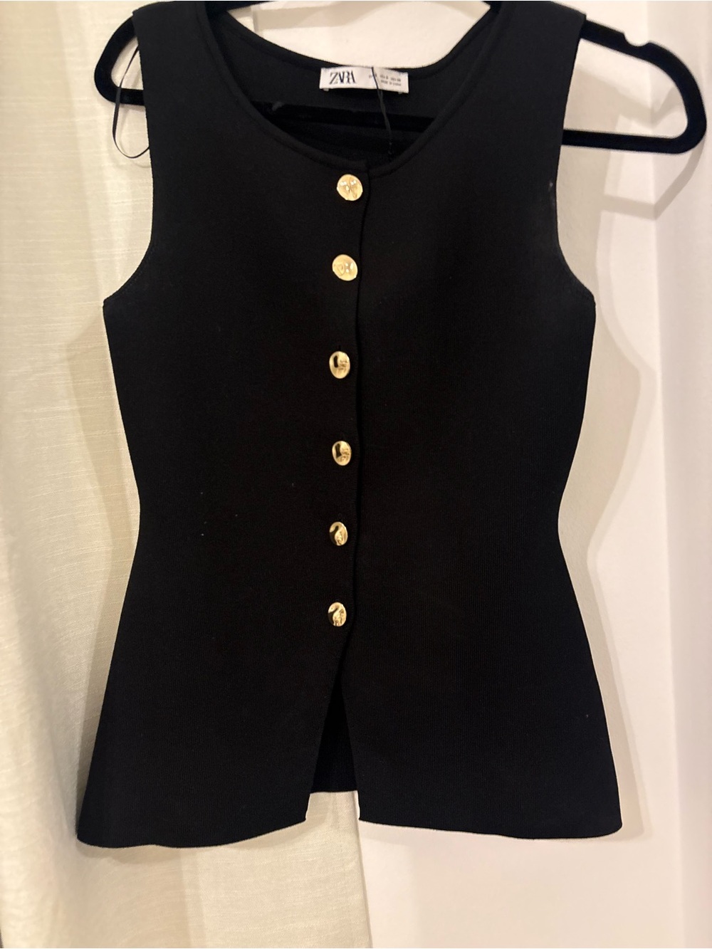 Zara Black Sleeveless Button-Front Top with Gold Buttons